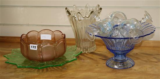 A group of assorted 1930s glassware